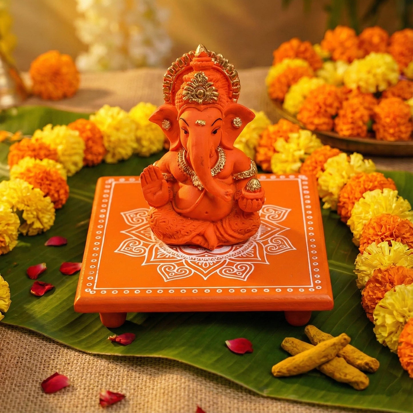 Blessing Ganesha | Orange & Golden